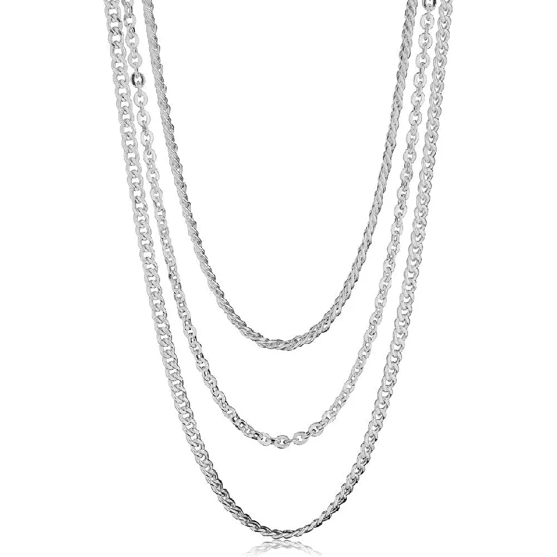 Radiant pearl necklaces-Fremada Italian Sterling Silver Curb Chain Rolo Chain Double Link Chain Layered Necklace (20 inches)