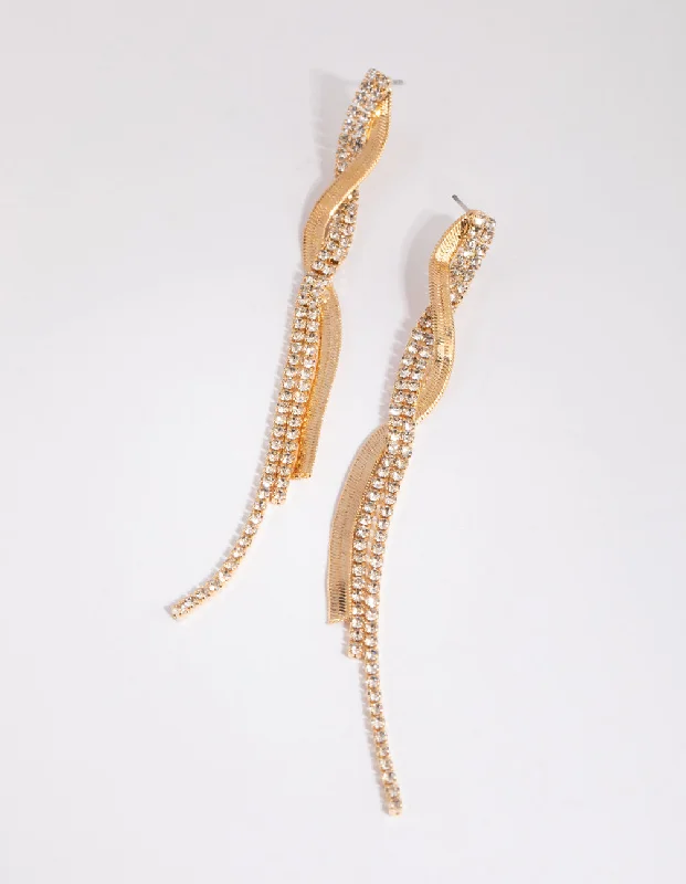 Trekker braid earrings-Gold Flat Snake & Cup Chain Drop Earrings