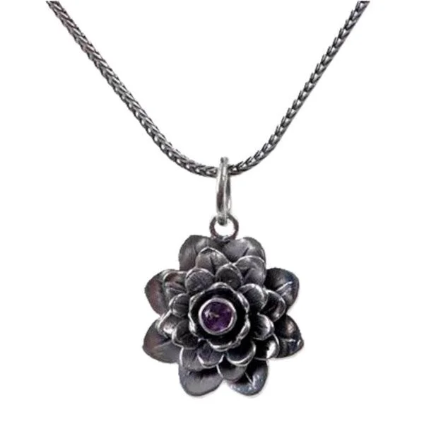 Lily flower necklaces-Handmade Sterling Silver 'Sacred Lilac Lotus' Amethyst Necklace (Indonesia)