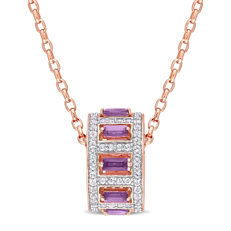 Tiny charm necklaces-Miadora 2 1/7ct TGW Baguette African Amethyst & White Topaz Necklace Rose Silver