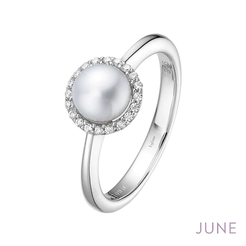 Eternity style engagement rings-Lafonn Simulated Diamond & Cultured Freshwater Pearl Birthstone Ring - June BR001PLP