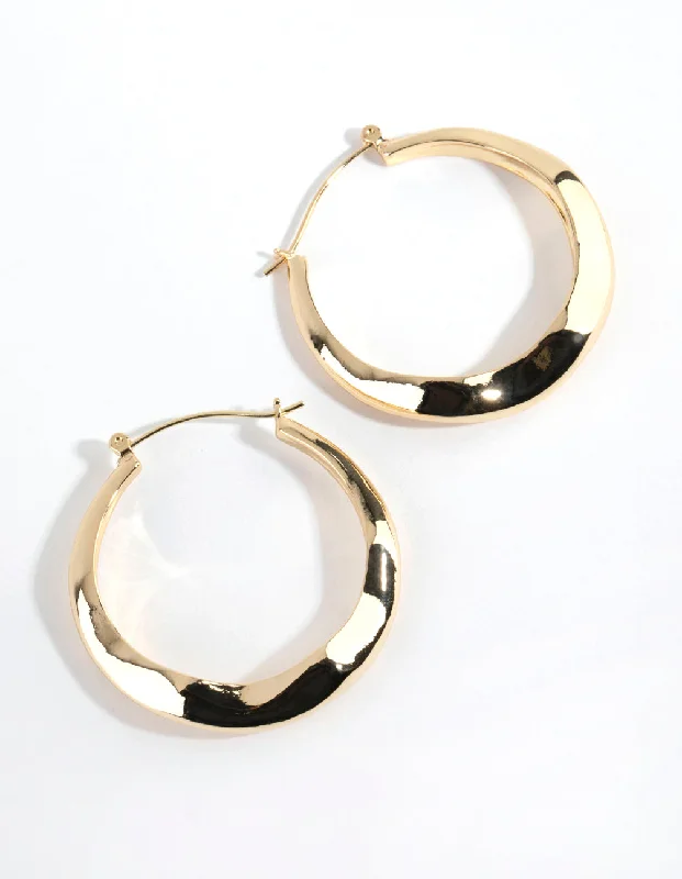 Tiny heart earrings-Gold Plated Large Swirl Hoop Earrings