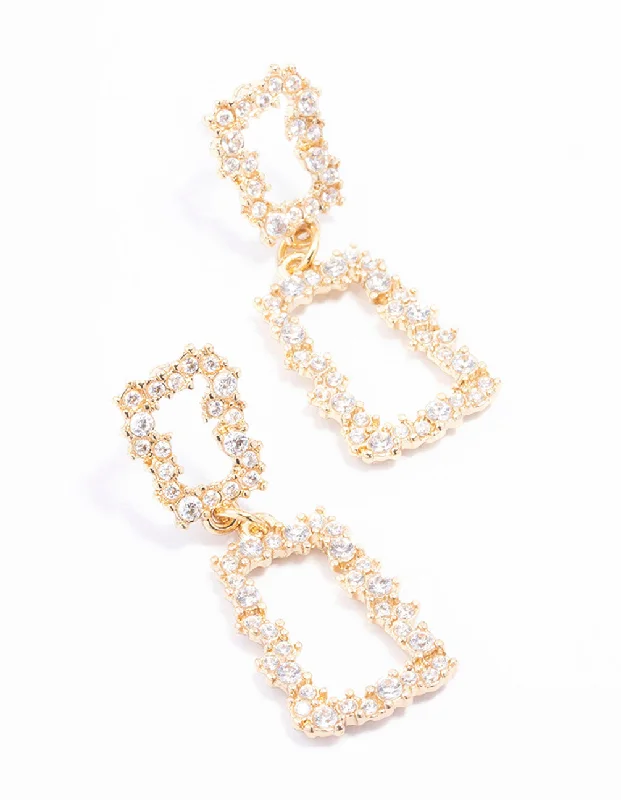 Polished bead earrings-Gold Plated Rectangle Cubic Zirconia Cluster Drop Earrings