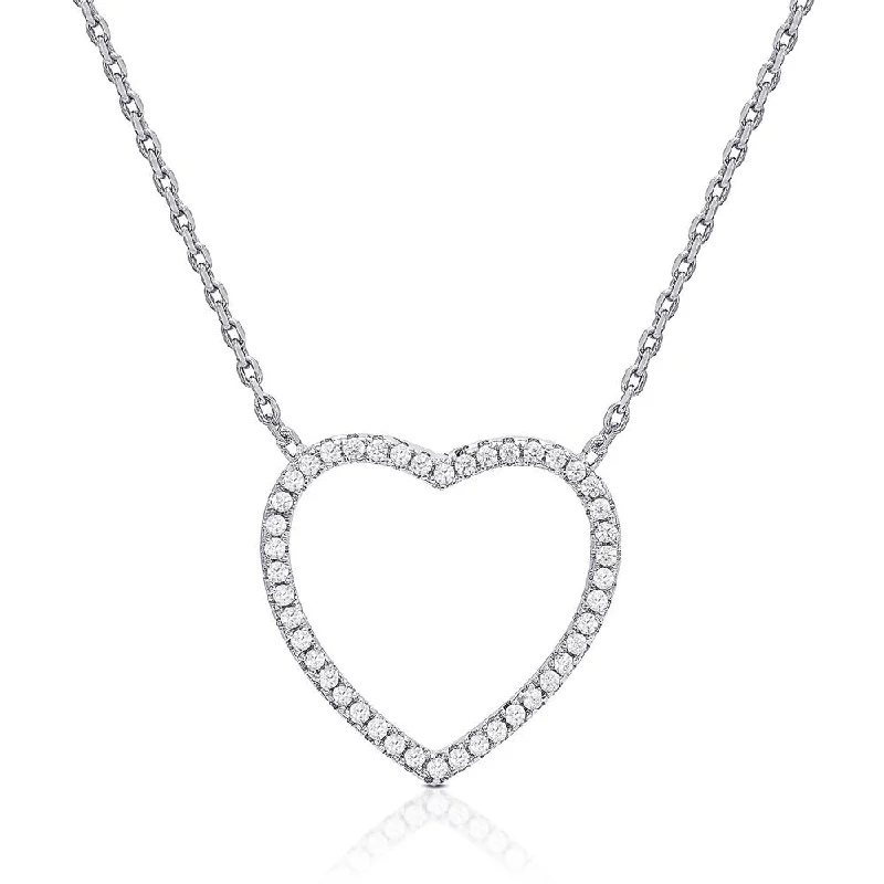 Dove feather necklaces-Dolce Giavonna Sterling Silver Cubic Zirconia Open Heart Necklace