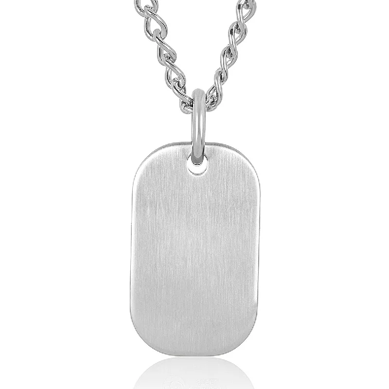 Leaf motif necklaces-Men's Heavy Engravable Satin Finish Stainless Steel Dog Tag Necklace - 24"