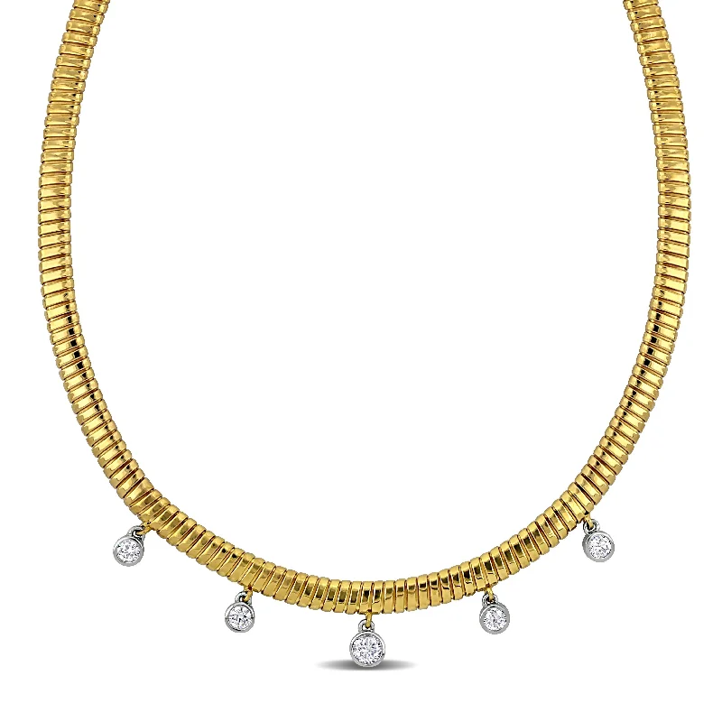 Vibrant enamel necklaces-Miadora 2 3/8ct TGW Cubic Zirconia 4.5mm Omega Station Necklace in Yellow Silver-17 in