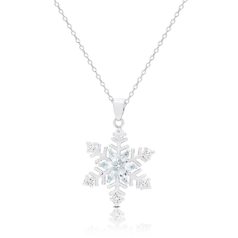 Shiny gold necklaces-Dolce Giavonna Silver Overlay Diamond Accent Blue Topaz and Cubic Zirconia Snowflake Necklace