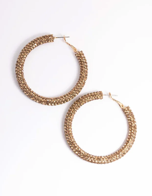 Petal hoop earrings-Gold Diamante 40mm Crystal Hoop Earrings