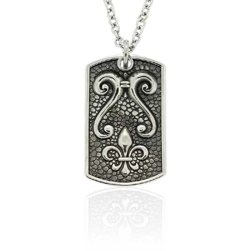 Braided link necklaces-Gravity Stainless Steel Fleur de Lis Dog Tag Necklace