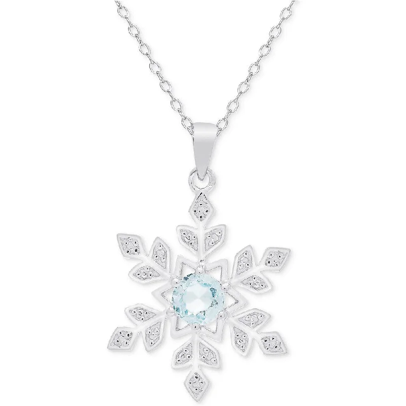 Emerald drop necklaces-Dolce Giavonna Sterling Silver Blue Topaz and Diamond Accent Snowflake Necklace