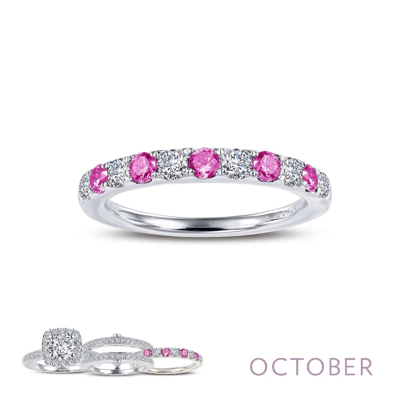 Secure clasp engagement rings-Lafonn Simulated Diamond & Pink Tourmaline Birthstone Stackable Ring BR004TMP