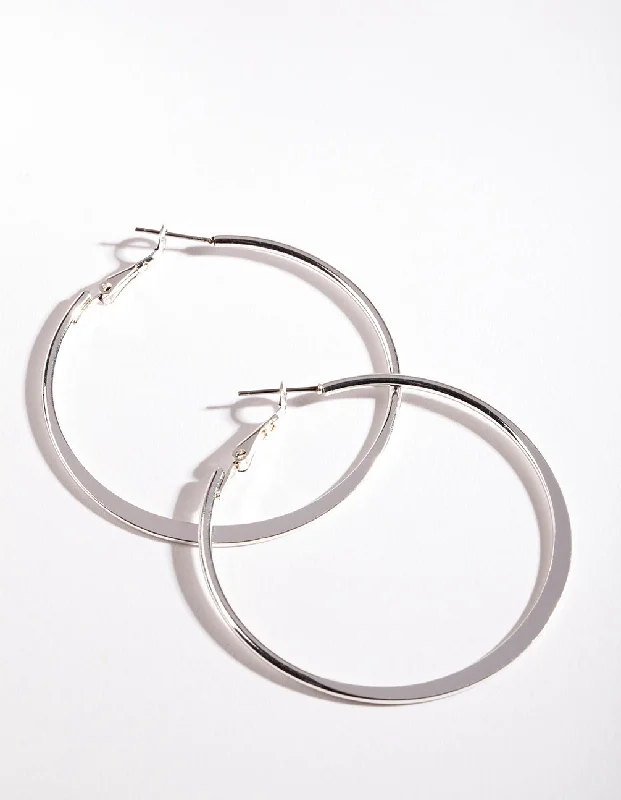 Sleek drop earrings-Silver Flat Edge 5cm Hoop Earrings