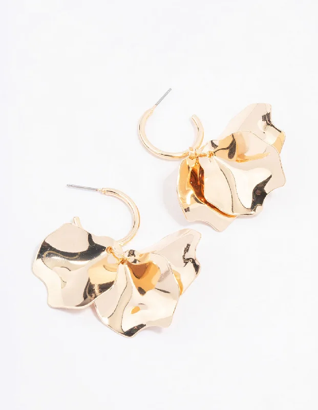 Fine triangle earrings-Gold Smooth Petal Drop Earrings