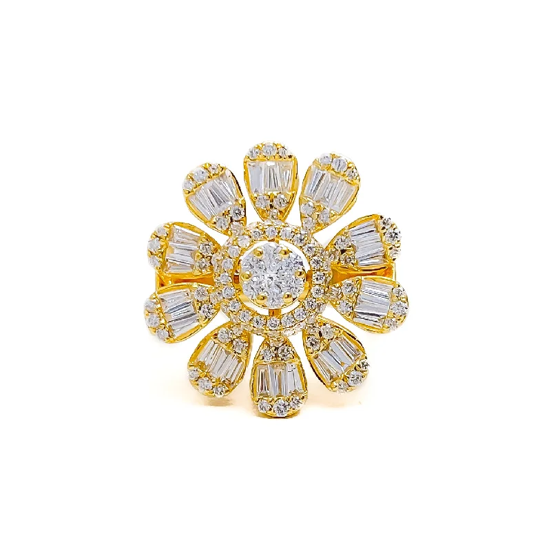 Round diamond engagement rings-Captivating Floral 18K Gold + Diamond Statement Ring