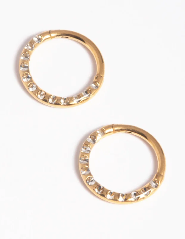 Wide hoop earrings-Gold Plated Surgical Steel Pave Hoop Earrings