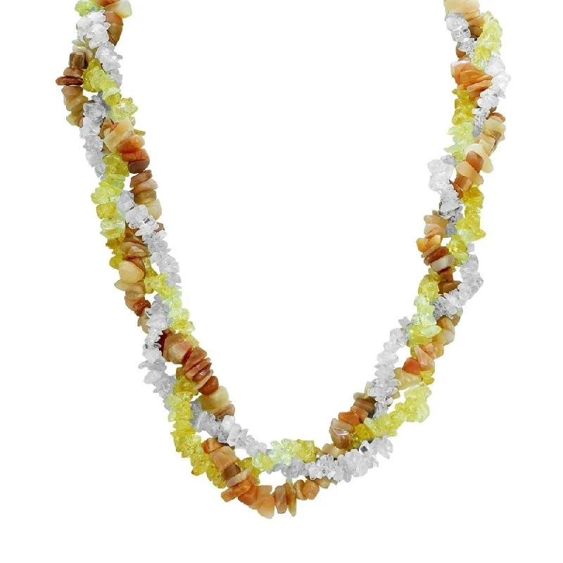 Flat knot necklaces-150 Carat TW Citrine Blue Topaz and Moonstone Gemstone Triple Strand Necklace