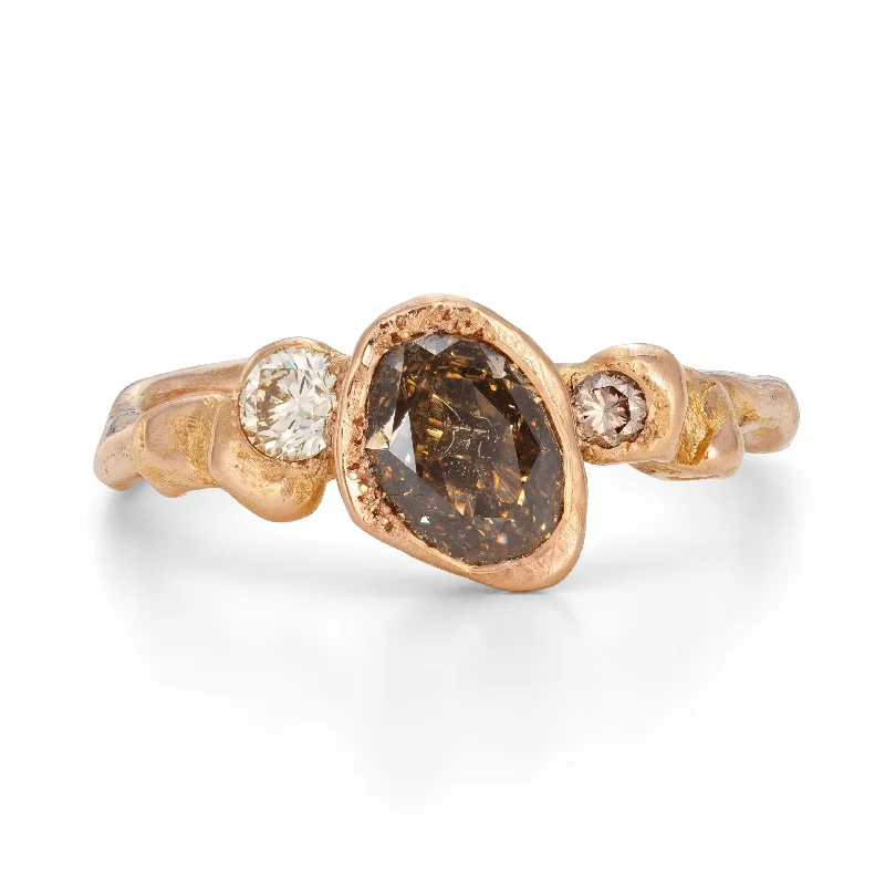 Tide inlay engagement rings-Cognac Diamond Adakite North Ring