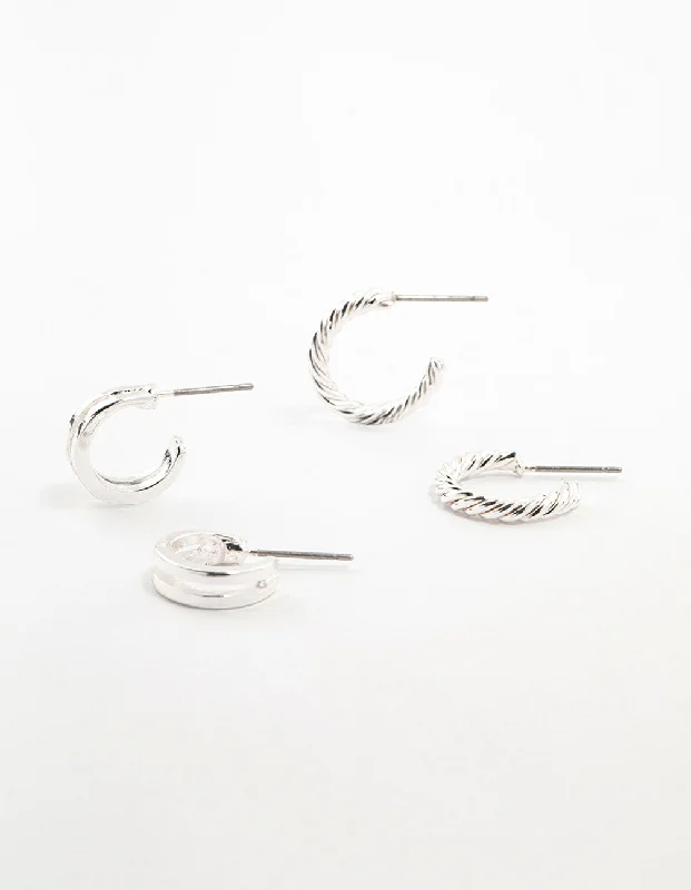 Radiant star earrings-Double Silver Hoop & Spiral Earrings 2-Pack