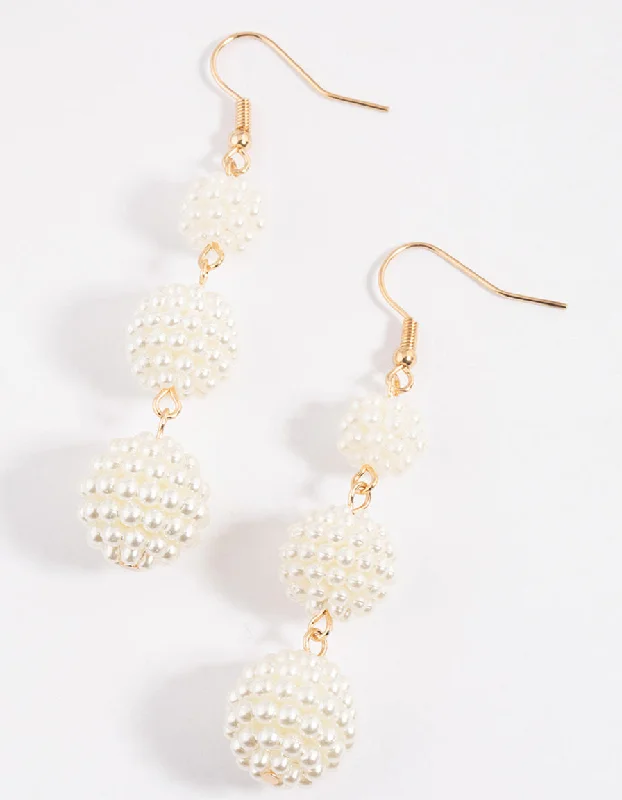 Light clay earrings-Gold Pearl Fireball Drop Earrings