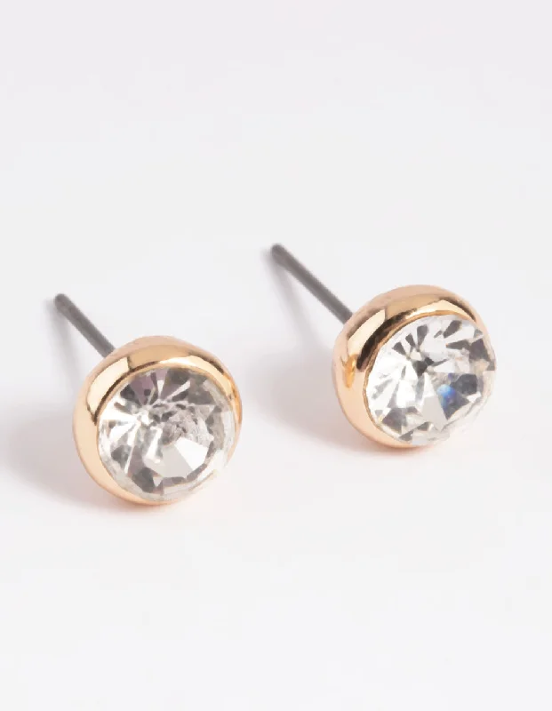 Vivid druzy earrings-Gold Diamante Round Stud Earrings