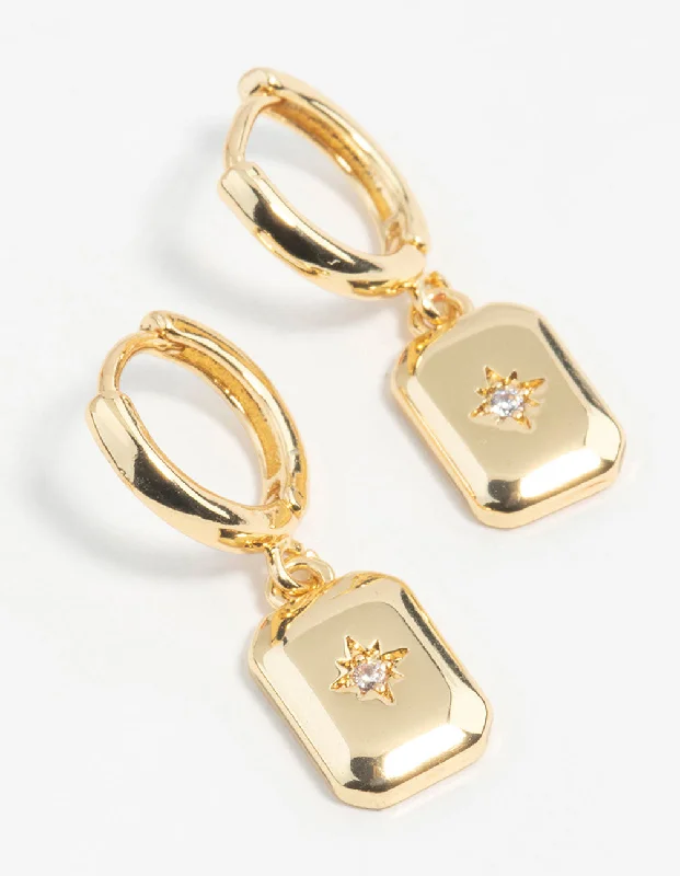 Silk cord earrings-Gold Plated Diamante Rectangle Drop Earrings