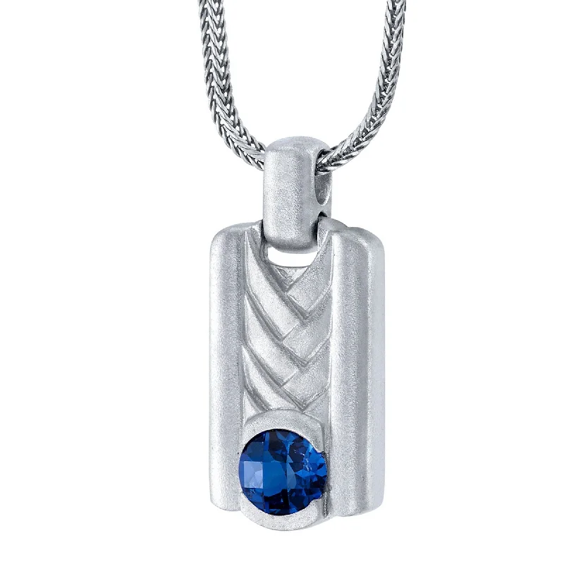 Emerald drop necklaces-Men's Created Blue Sapphire Pendant Necklace in Sterling Silver, 22"