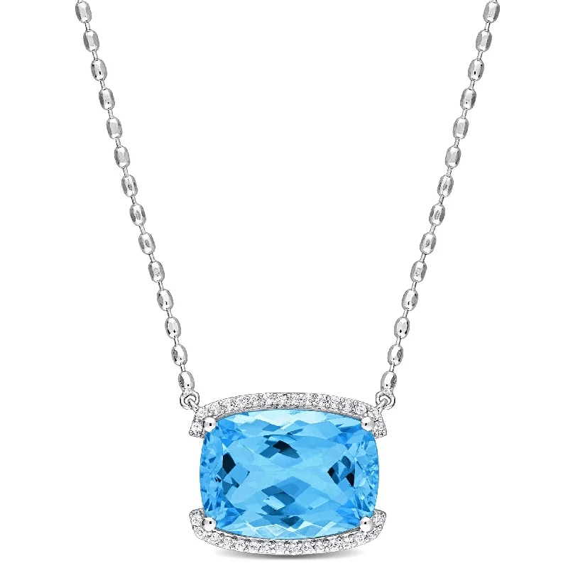 Stretch cord necklaces-Miadora 13 5/8ct TGW Cushion-cut Sky-Blue White Topaz Necklace Sterling Silver