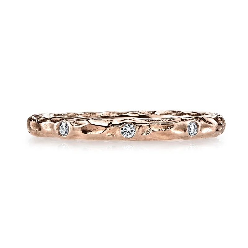 Polished bead engagement rings-14K Rose Gold 0.14ct. Bezel Set Diamond Textured Stackable Fashion Ring