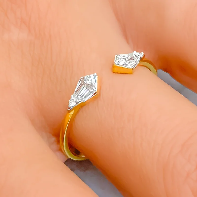 Double band engagement rings-Fancy Radiant 18K Gold + Diamond Open Ring