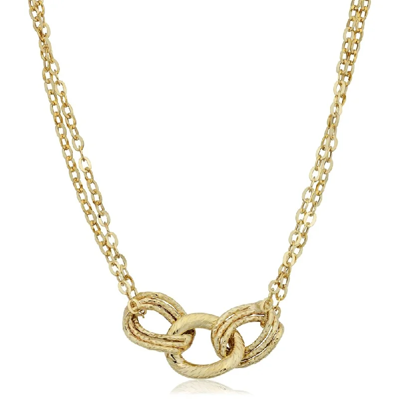 Raised disc necklaces-Italian 10k Yellow Gold Diamond-cut Links Double Strand Necklace (18 inches)