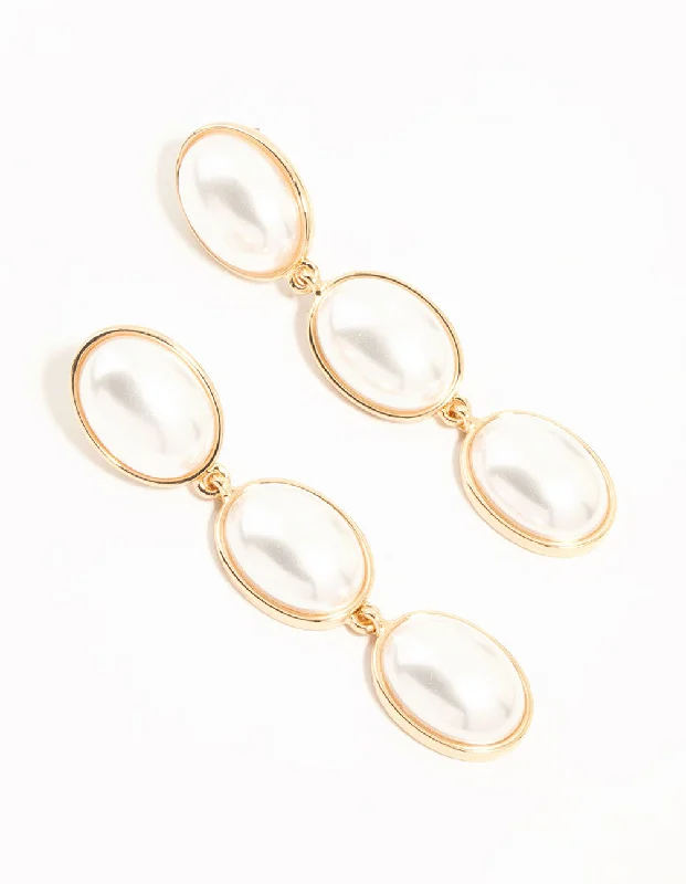 Pure gem earrings-Gold Pearl Drop Earrings