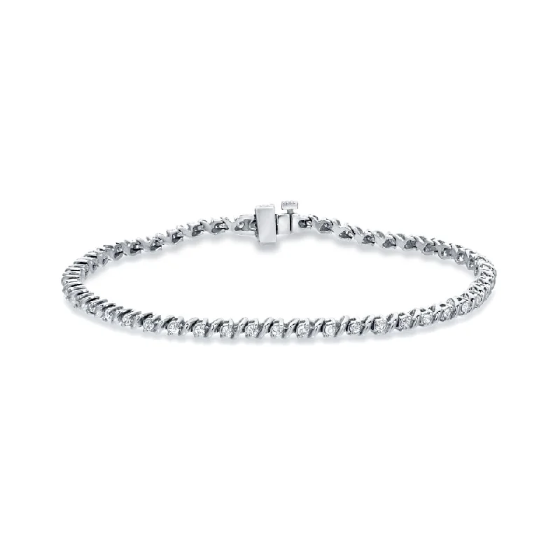 Rustic lock bangles-Auriya 14k White Gold 1ct TDW Round S-Link Diamond Tennis Bracelet