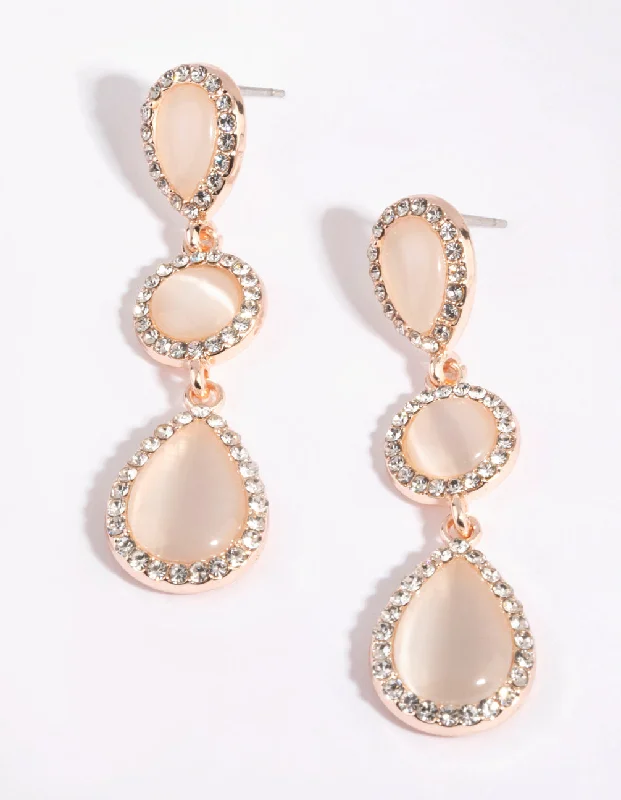 Woven cord earrings-Rose Gold Teardrop Diamante Earrings