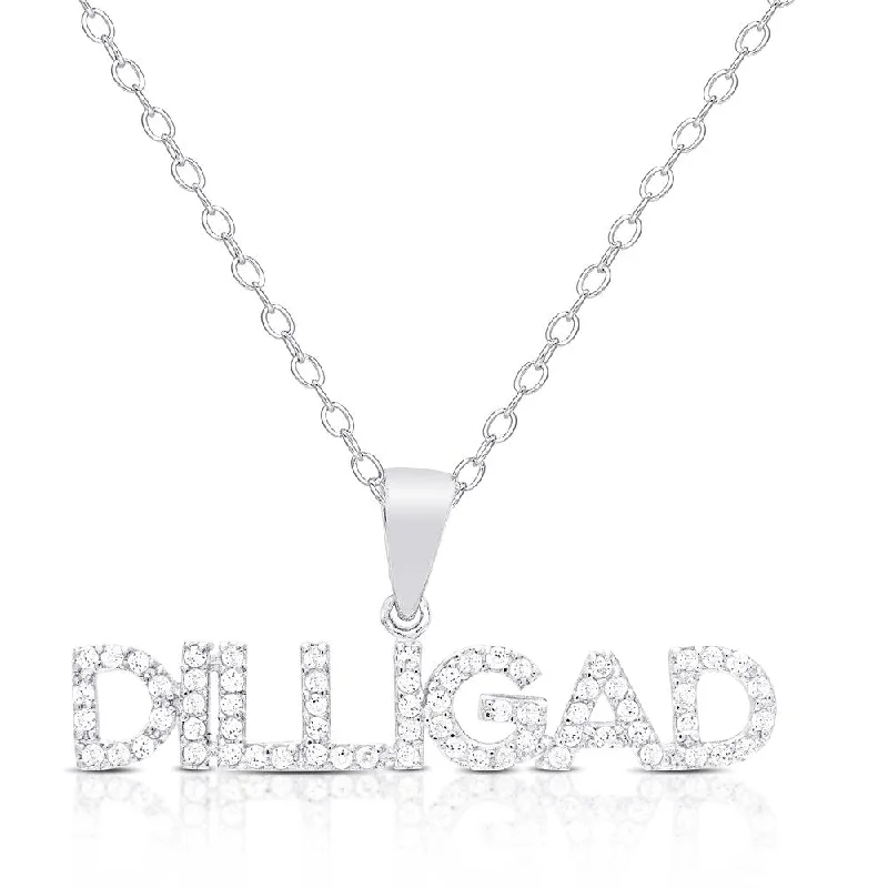 Raised bar necklaces-Dolce Giavonna Sterling Silver Cubic Zirconia "DILLIGAD" (Do I Look Like I Give a Darn) Necklace