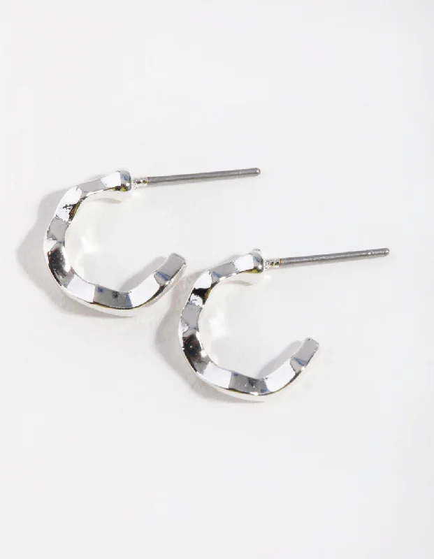 Baroque pearl earrings-Silver Squiggle Mini Hoop Earrings