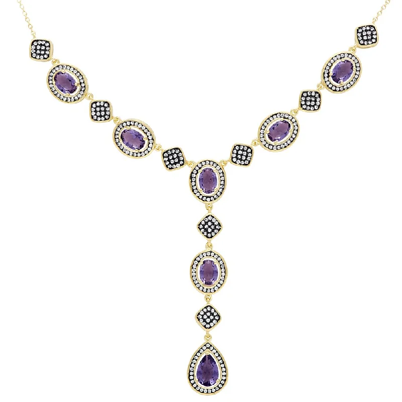 Victorian style necklaces-Samantha Stone Gold Over Sterling Silver Simulated Amethyst and Cubic Zirconia 'Y' Necklace