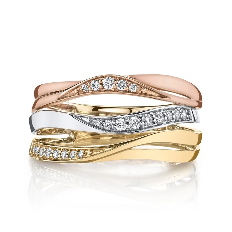 Tri-tone engagement rings-14K Tri-Tone Gold 0.18ct. Diamond Multi Band Contrasting Fashion Ring