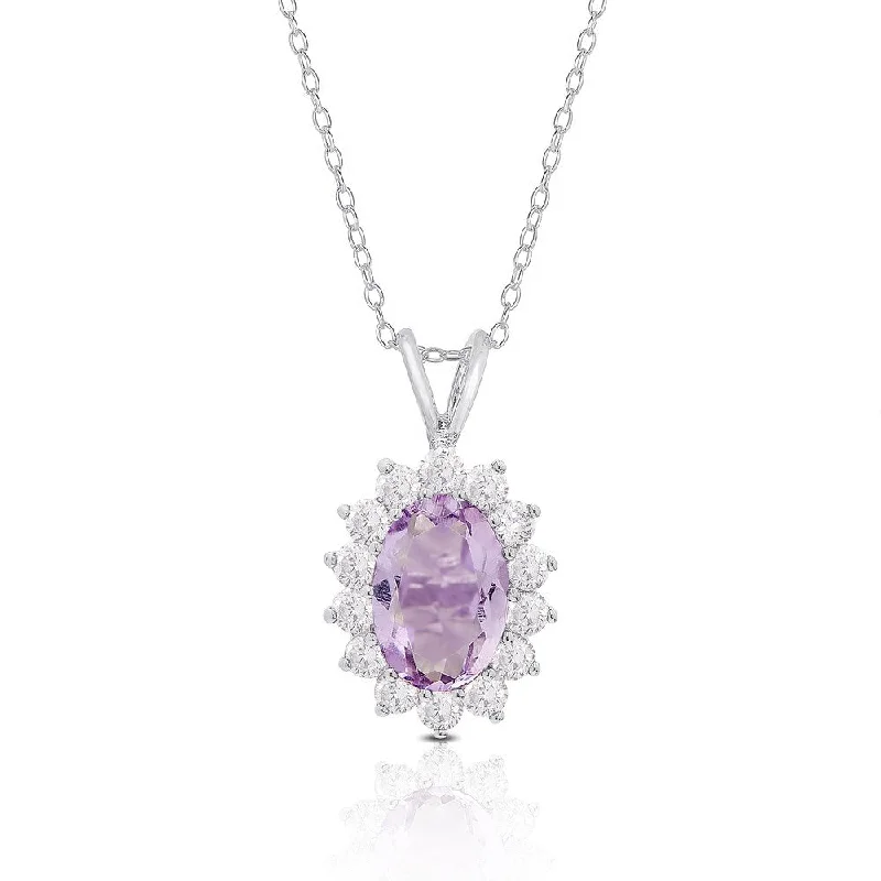 Floating gem necklaces-Dolce Giavonna Sterling Silver Gemstone and Cubic Zirconia Oval Necklace