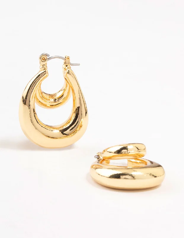 Patina brass earrings-Gold Plated Double Hoop Earrings