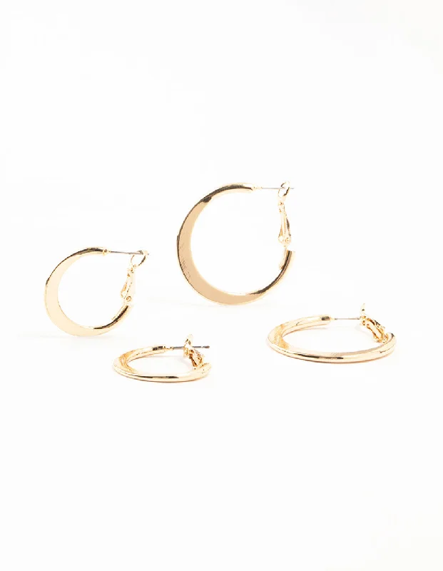 Two-tone earrings-Gold Small & Large Thin Hoop Earrings 2-Pack