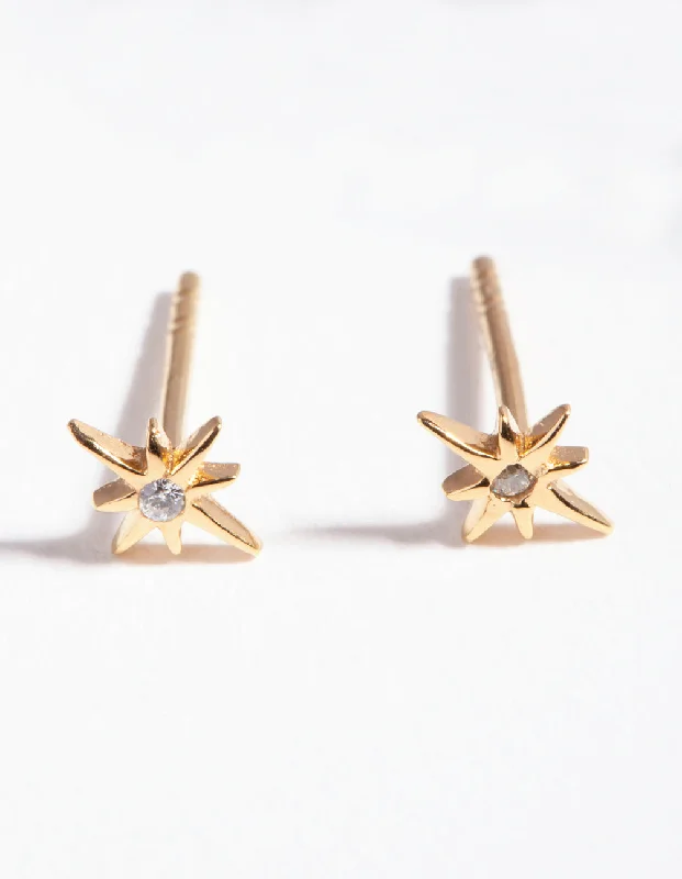 Silk tassel earrings-Gold Plated Sterling Silver Cubic Zirconia Starburst Earrings