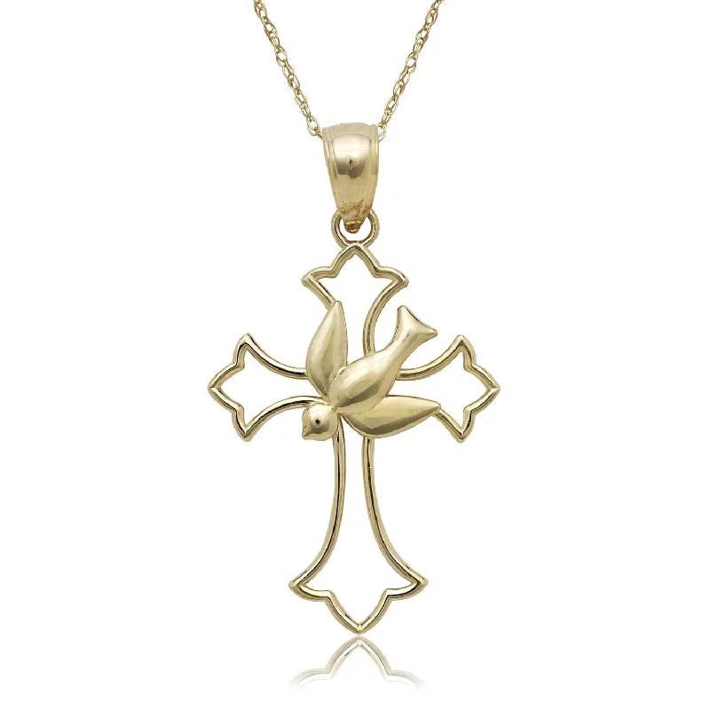 Alloy metal necklaces-14k Yellow Gold Dove Cross Pendant 16-inch Gold-filled Chain Necklace