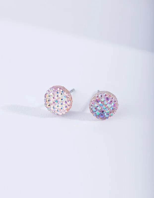 Wide statement earrings-Round Pink Jelly Stud Earrings