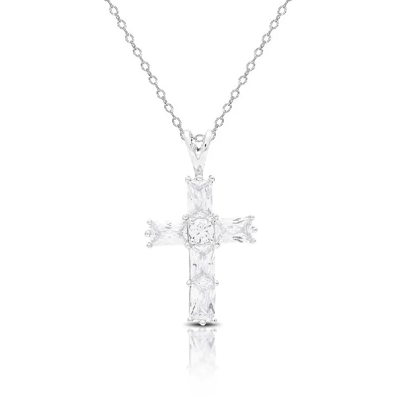 Crystal-twisted necklaces-Dolce Giavonna Sterling Silver Cubic Zirconia Cross Necklace