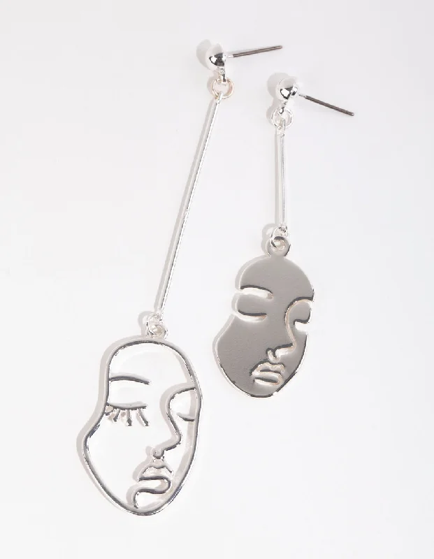 Bead weave earrings-Silver Mismatch Face Drop Earrings