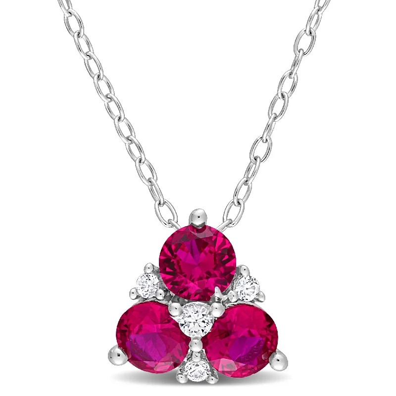 Cosmic charm necklaces-Miadora 1 1/2ct TGW Created Ruby Created White Sapphire 3-Stone Necklace Sterling Silver