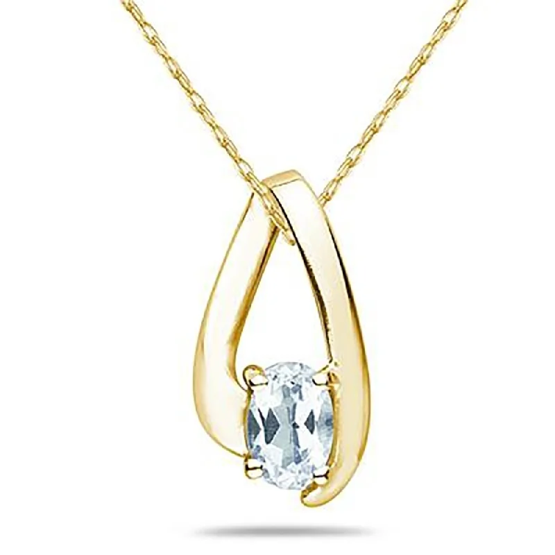 Lily flower necklaces-Aquamarine Loop Pendant Necklace 10K Yellow Gold