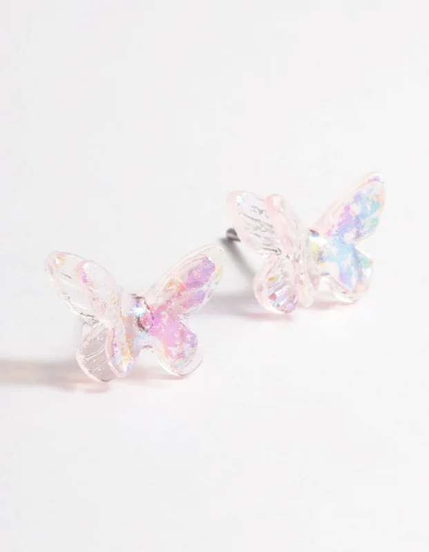 Topaz earrings-Acrylic Pink Candy Butterfly Stud Earrings