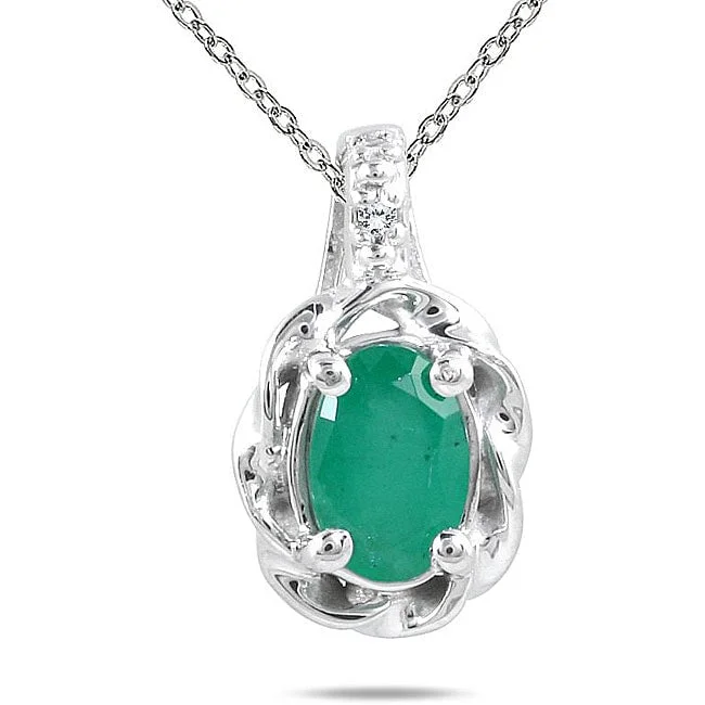 Zodiac charm necklaces-Marquee 10k White Gold Emerald and Diamond Accent Necklace