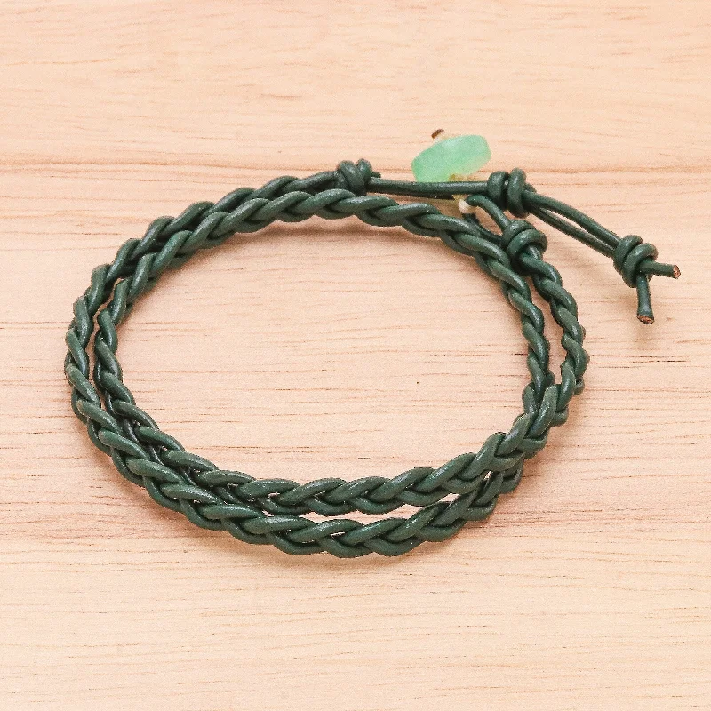 Silk cord bangles-Novica Handmade Genuine Cool In Green Quartz And Leather Wrap Bracelet